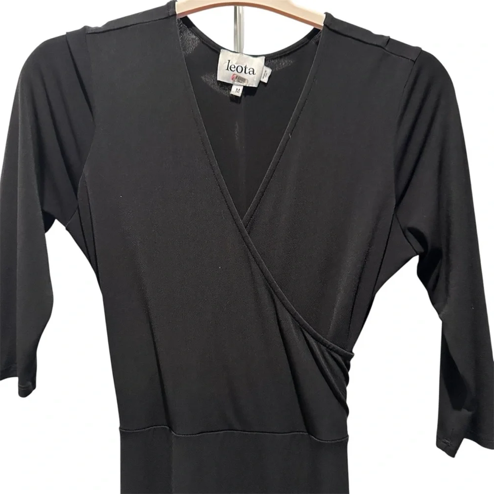 Leota Black Perfect Wrap Maxi 3/4 Sleeves Dress Medium - Picture 6 of 9